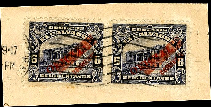 sellos timbres-poste Briefmarken stamps El Salvador 1917 Official Stamps surcharged Tram Trolley Tranvia National Theatre teatro nacional 